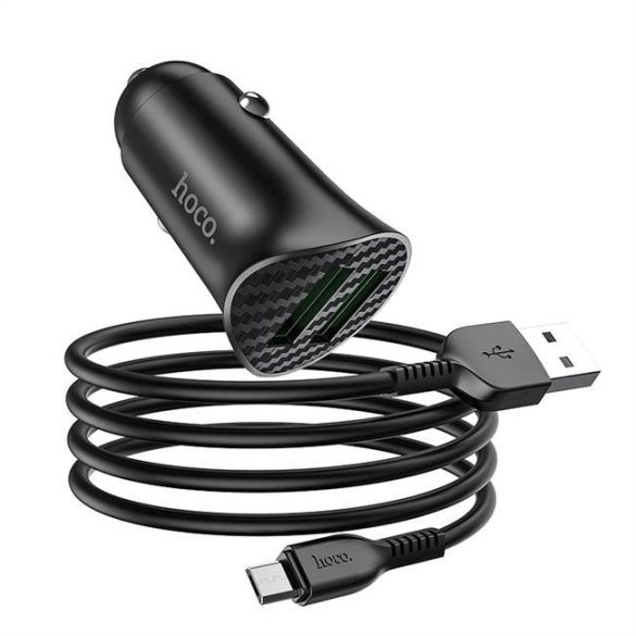 HOCO autós töltő 2 x USB QC3.0 18W + kábel Micro USB távollátó Z39 fekete