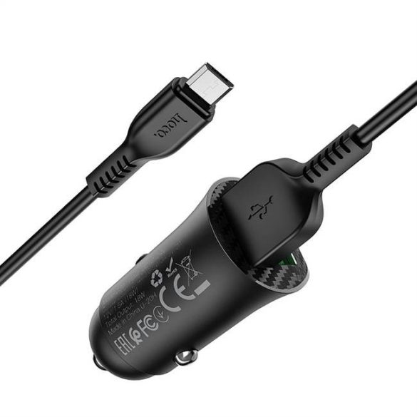 HOCO autós töltő 2 x USB QC3.0 18W + kábel Micro USB távollátó Z39 fekete