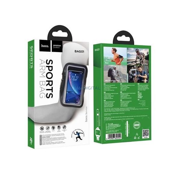 Hoco BAG01 fitnesz tok karra univerzális (19.4cm x 46.5cm) - fekete