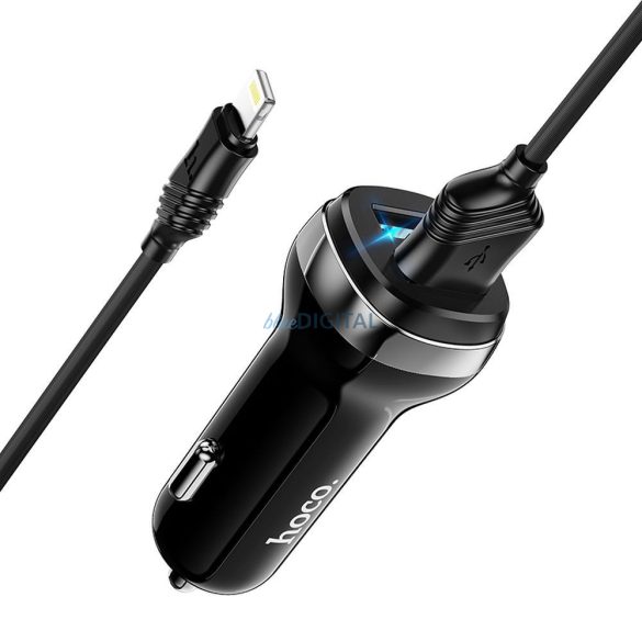 HOCO autós töltő 2x USB A + kábel USB A - iPhone Lightning 8-pin 2,4A Z40 fekete