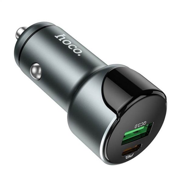 HOCO autós töltő USB QC3.0 + PD20W LED közúti z42 metálszürke