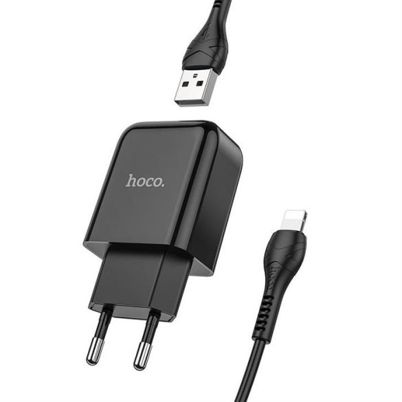 HOCO hálózati töltő USB + kábel lightning 8-pin 2A N2 Vigor fekete