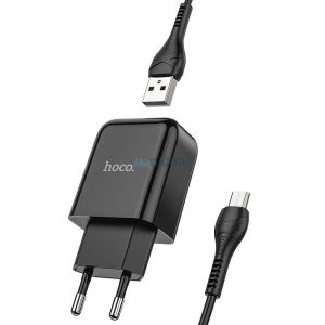 Hoco N2 Vigour hálózati töltő 1x USB-A csatlakozással és USB-A - microUSB kábellel 2.1A - fekete