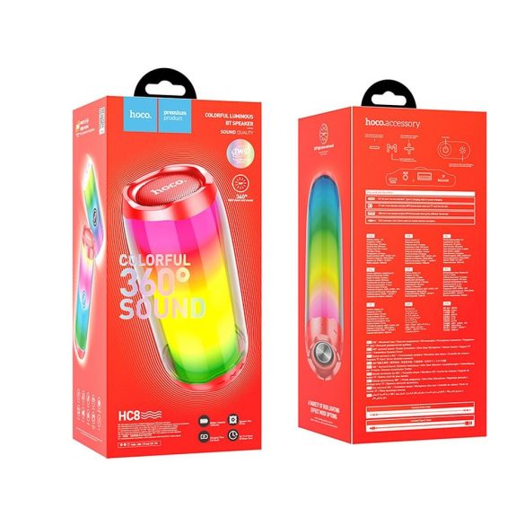 HOCO hangszóró bluetooth HC8 Pulzáló színes LED sport piros