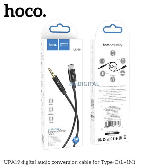 HOCO kábel AUX Audio Jack 3,5mm Type-Cra UPA19 1m fekete
