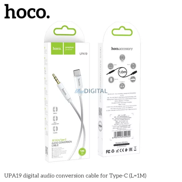 HOCO kábel AUX Audio Jack 3,5mm Type-Cra UPA19 1m ezüst