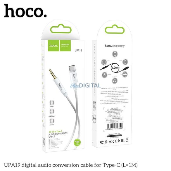 HOCO kábel AUX Audio Jack 3,5mm Type-Cra UPA19 1m ezüst