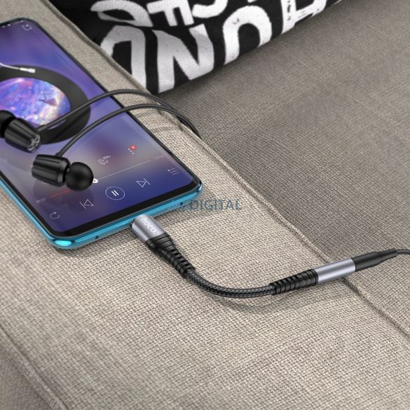 HOCO adapter AUX Jack 3,5 mm (női) USB C (férfi) LS33 fém szürke