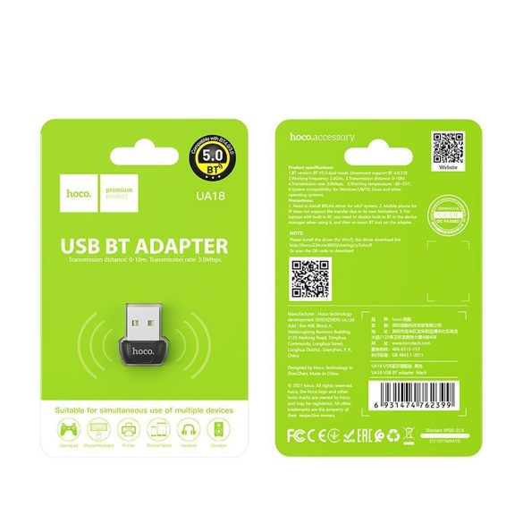 Hoco UA18 Bluetooth adapter USB-A csatlakozóval - fekete