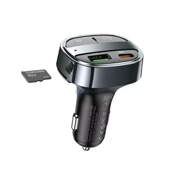 HOCO car charger USB A+ Type C with digital display + transmitter FM BT PD QC3.0 5A 30W E70 obsidian black