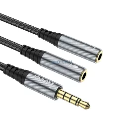  HOCO UPA21 AUX kábel 2in1 3.5mm jack (apa) - 2 x 3.5mm jack (anya) 0.25m - fémszürke
