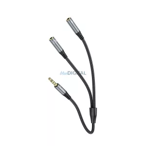 HOCO UPA21 AUX kábel 2in1 3.5mm jack (apa) - 2 x 3.5mm jack (anya) 0.25m - fémszürke