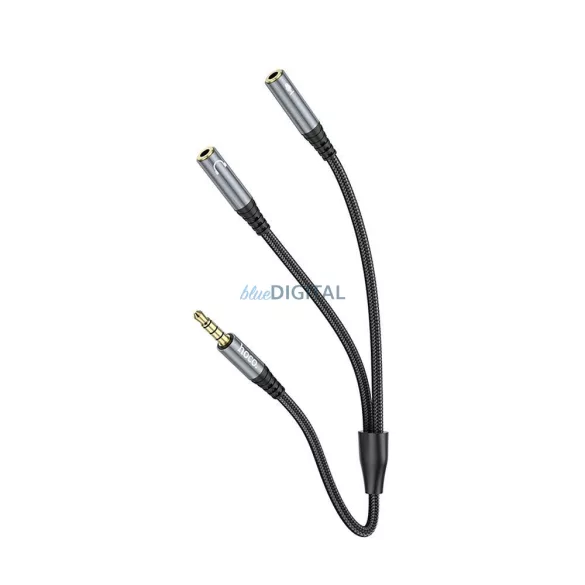 HOCO UPA21 AUX kábel 2in1 3.5mm jack (apa) - 2 x 3.5mm jack (anya) 0.25m - fémszürke