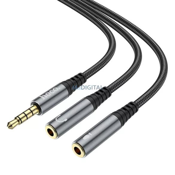 HOCO UPA21 AUX kábel 2in1 3.5mm jack (apa) - 2 x 3.5mm jack (anya) 0.25m - fémszürke