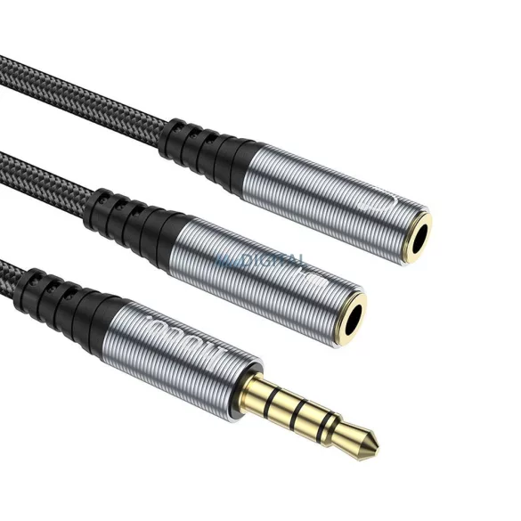HOCO UPA21 AUX kábel 2in1 3.5mm jack (apa) - 2 x 3.5mm jack (anya) 0.25m - fémszürke