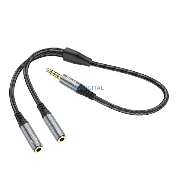 HOCO UPA21 AUX kábel 2in1 3.5mm jack (apa) - 2 x 3.5mm jack (anya) 0.25m - fémszürke