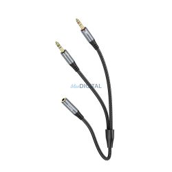   HOCO UPA21 AUX kábel 2in1 3.5mm jack (anya) - 2 x 3.5mm jack (apa) 0.25m - fémszürke
