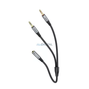 HOCO UPA21 AUX kábel 2in1 3.5mm jack (anya) - 2 x 3.5mm jack (apa) 0.25m - fémszürke