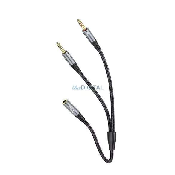 HOCO UPA21 AUX kábel 2in1 3.5mm jack (anya) - 2 x 3.5mm jack (apa) 0.25m - fémszürke