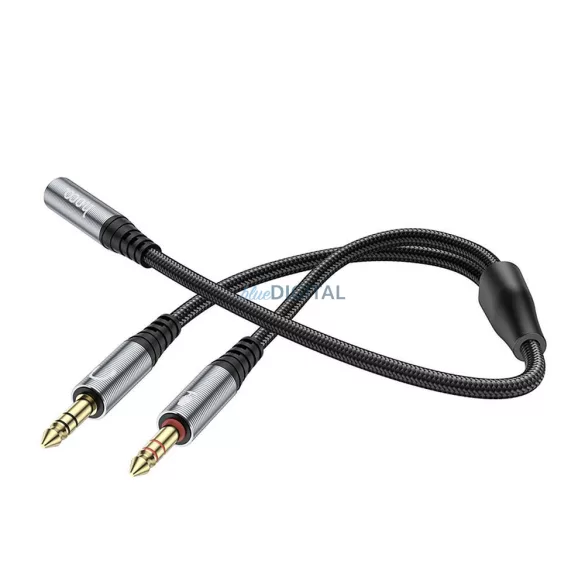 HOCO UPA21 AUX kábel 2in1 3.5mm jack (anya) - 2 x 3.5mm jack (apa) 0.25m - fémszürke