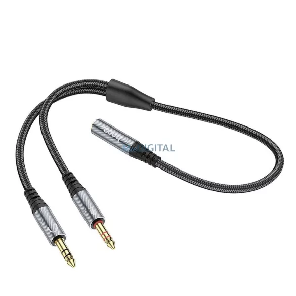 HOCO UPA21 AUX kábel 2in1 3.5mm jack (anya) - 2 x 3.5mm jack (apa) 0.25m - fémszürke