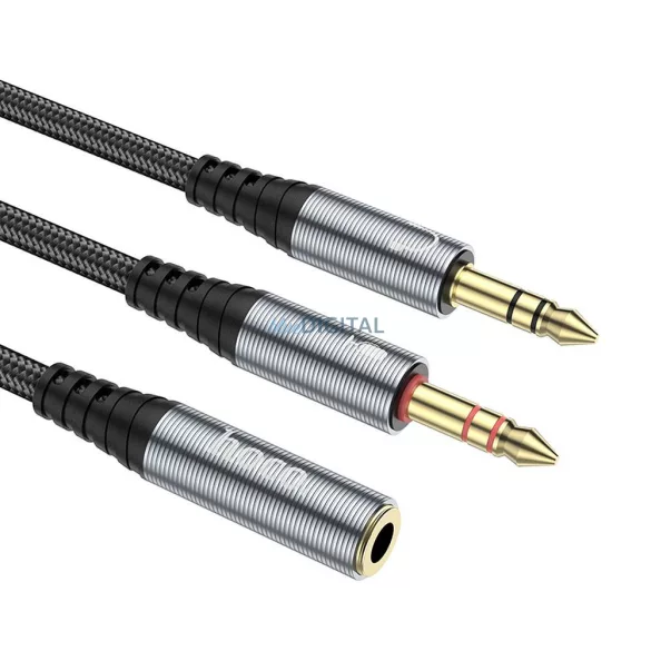 HOCO UPA21 AUX kábel 2in1 3.5mm jack (anya) - 2 x 3.5mm jack (apa) 0.25m - fémszürke