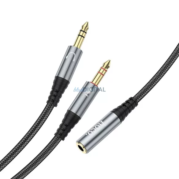 HOCO UPA21 AUX kábel 2in1 3.5mm jack (anya) - 2 x 3.5mm jack (apa) 0.25m - fémszürke