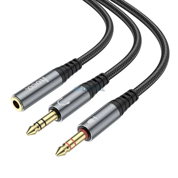 HOCO UPA21 AUX kábel 2in1 3.5mm jack (anya) - 2 x 3.5mm jack (apa) 0.25m - fémszürke