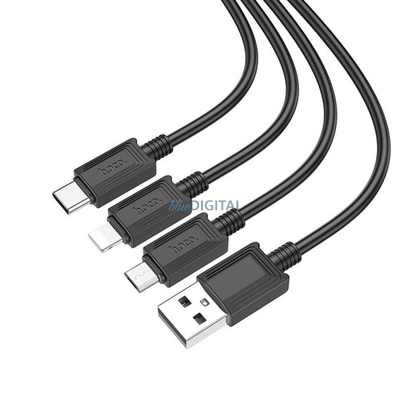 Hoco X76 USB-A - Type-C/Lightning/micro USB kábel 2A 1m - fekete