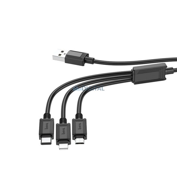 Hoco X76 USB-A - Type-C/Lightning/micro USB kábel 2A 1m - fekete