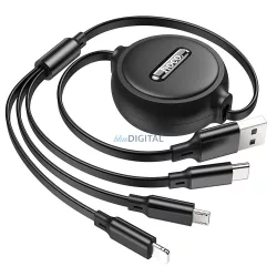   HOCO kábel USB 3in1 iPhone Lightning 8-pin + Micro + C típus X75 fekete
