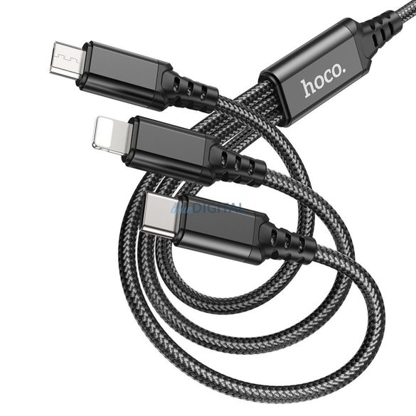 HOCO kábel USB 3in1 iPhone Lightning 8-pin + Micro + C típus X76 fekete