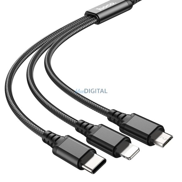 HOCO kábel USB 3in1 iPhone Lightning 8-pin + Micro + C típus X76 fekete