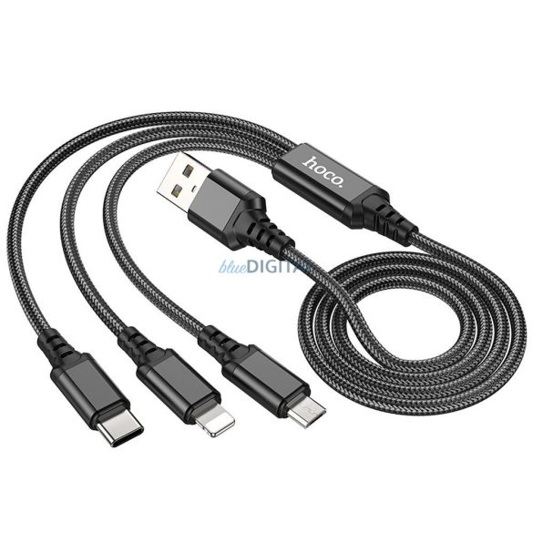 HOCO kábel USB 3in1 iPhone Lightning 8-pin + Micro + C típus X76 fekete