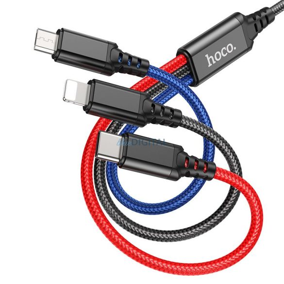 HOCO kábel USB 3in1 iPhone Lightning 8-pin + Micro + C típus X76 fekete/ piros/ kék