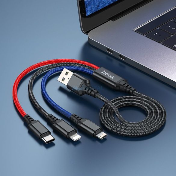 HOCO kábel USB 3in1 iPhone Lightning 8-pin + Micro + C típus X76 fekete/ piros/ kék