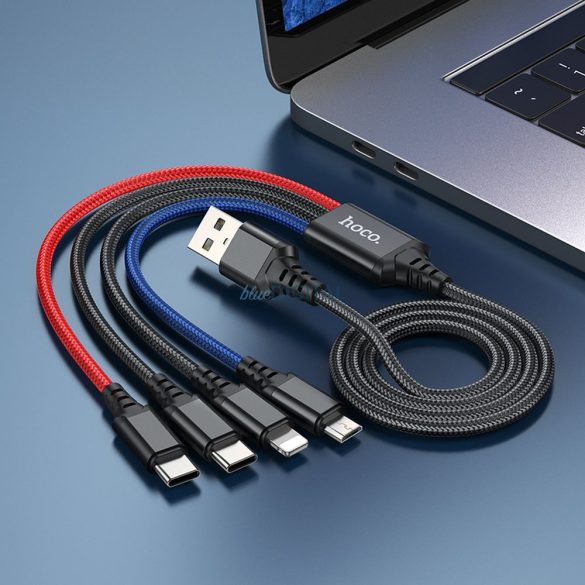 HOCO kábel USB 4in1 iPhone Lightning 8-pin + Micro + 2x Type C X76 fekete/ piros/kék