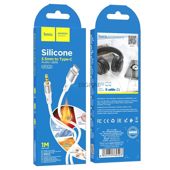 HOCO kábel AUX Jack 3,5 mm Lightning UPA22 1 m fehér