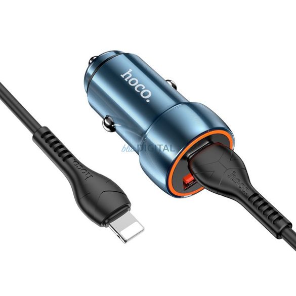 HOCO autós töltő Type-C + USB QC3.0 Power Delivery 20W kábellel iPhone Lightning 8-pin Z46A zafírkék