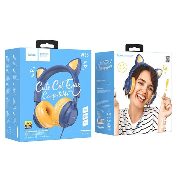 HOCO mikrofonos fülhallgató W36 Cat Ear kék