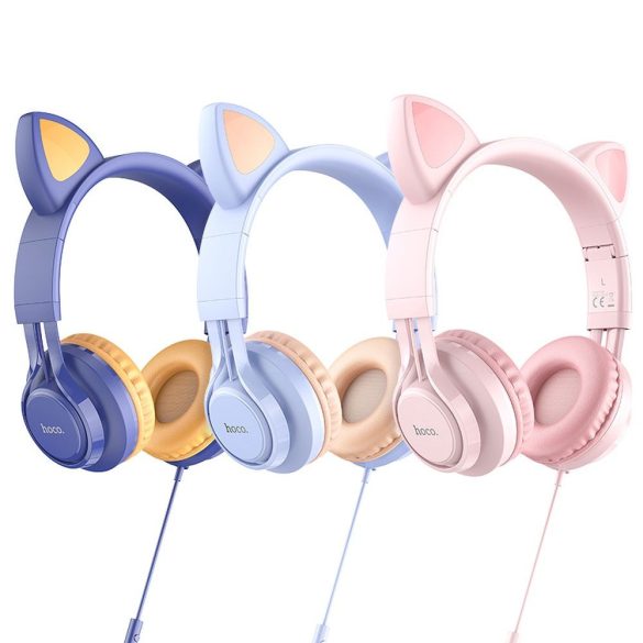 HOCO mikrofonos fülhallgató W36 Cat Ear kék