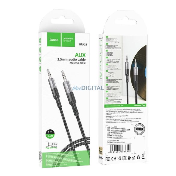 HOCO UPA23 AUX kábel 3.5mm jack (apa) - 3.5mm jack (apa) 1m - fémszürke