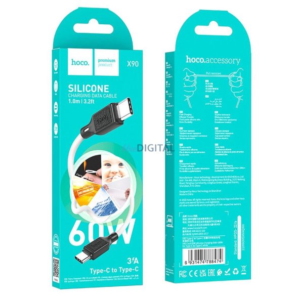 Hoco X90 USB-A - Type-C kábel 3A 1m - fehér
