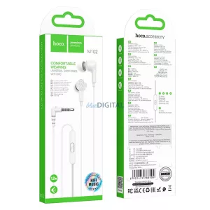 HOCO drót fülhallgató 3,5 mm-es jack mikrofonnal M102 fehér