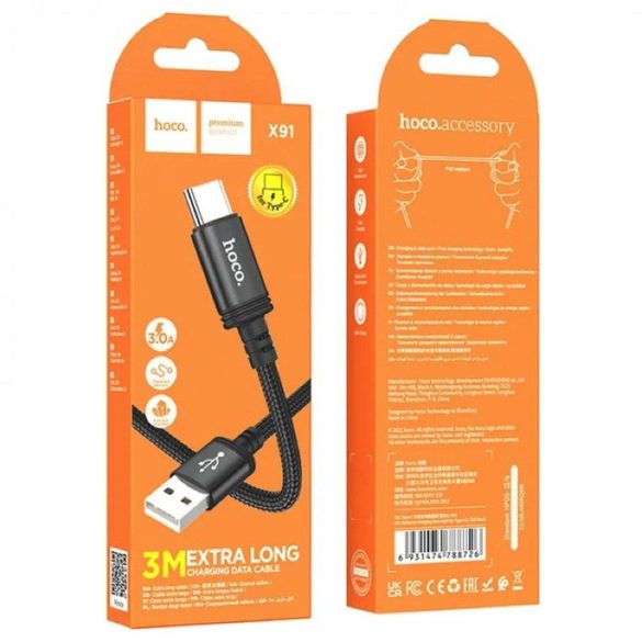 Hoco X91 USB-A - Type-C kábel 3A 3m - fekete