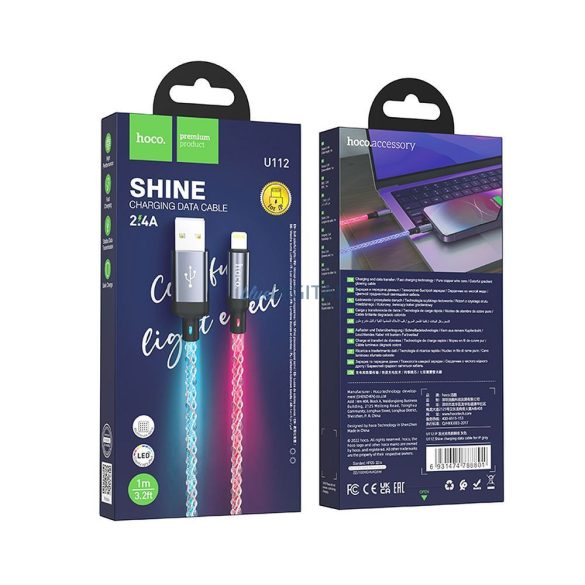 Hoco U112 USB-A - Lightning kábel 2.4A 1m - szürke