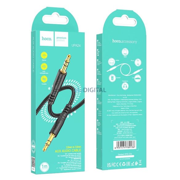 Hoco UPA24 AUX kábel 3.5mm jack - 3.5mm jack 1m - fekete