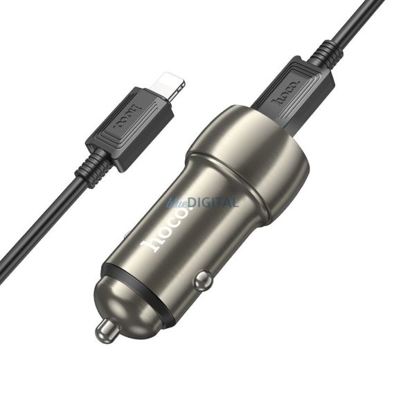 HOCO autós töltő 2x Type C + kábel Type C iPhone Lightning 8-pin PD 40W Z48  szürke