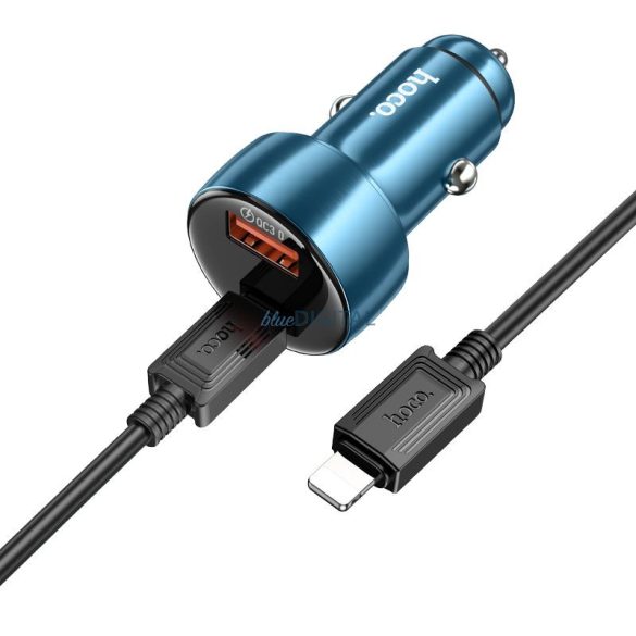 HOCO Z50 autós töltő 1xUSB-A és 1xUSB-C csatlakozóval Type-C - Lightning kábellel QC3.0 PD 48W - fémszürke