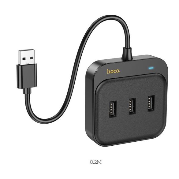 HOCO adapter HUB 4 az 1-ben USB USB2.0*3+RJ45 100 Mbps Ethernet 0,2 m HB35 fekete
